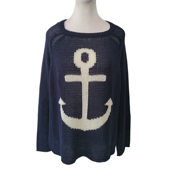 Wooden Ships Sweaters - Wooden Ships Size M/L Navy Nautical Anchor Sweater Loose Knit Paola Buendia